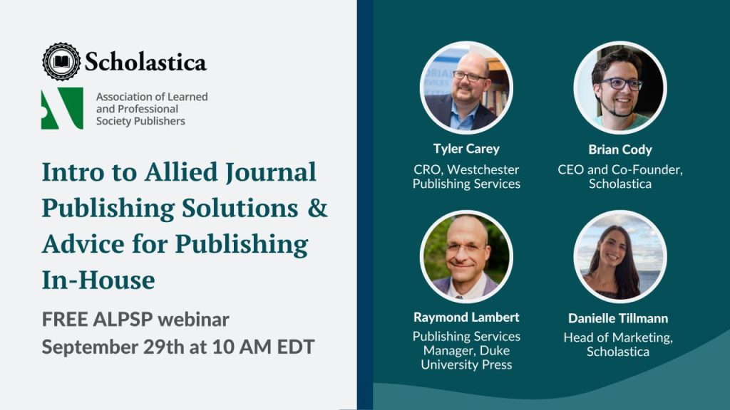 Webinar for journal publishing solutions, featuring 4 speakers